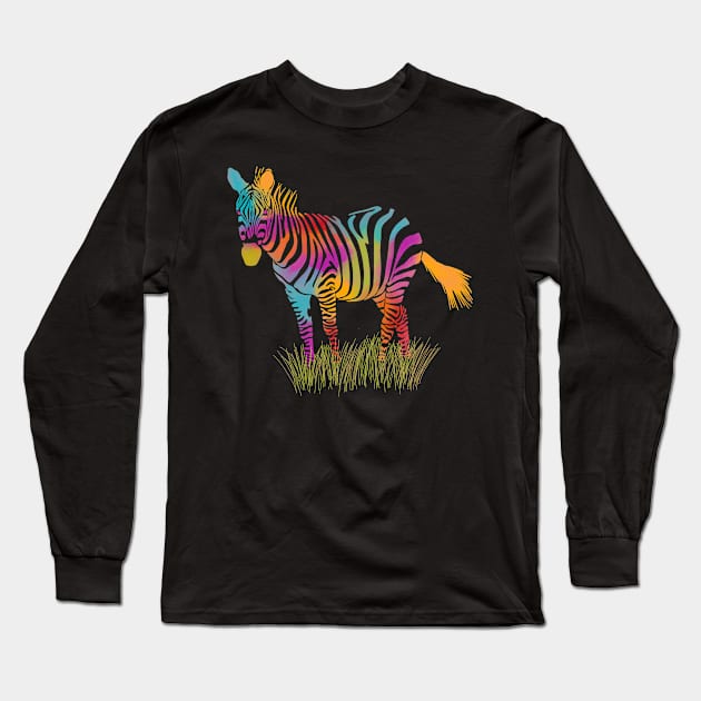 Rainbow Colored Zebra Long Sleeve T-Shirt by Alissa Carin